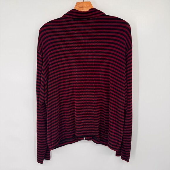 Chicos 3 Travelers Red Black Striped Zip-Up Long Sleeve jacket Top Size XL knit - Picture 12 of 13